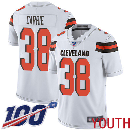 Cleveland Browns T J Carrie Youth White Limited Jersey 38 NFL Football Road 100th Season Vapor Untouchable